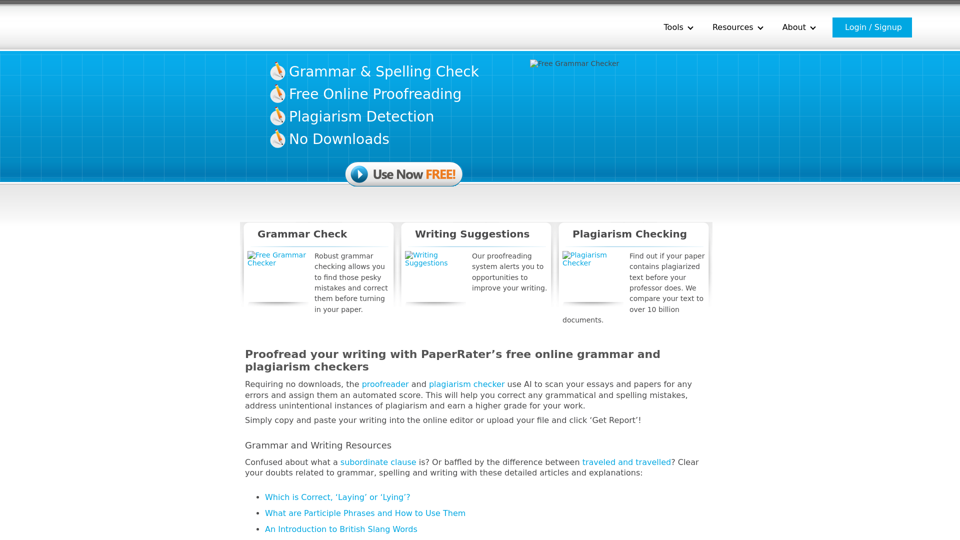 PaperRater: Free Online Proofreader with Grammar Check, Plagiarism Detection and more