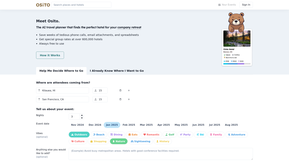 Osito - AI Travel Planner | Offsites and Retreats made easy!