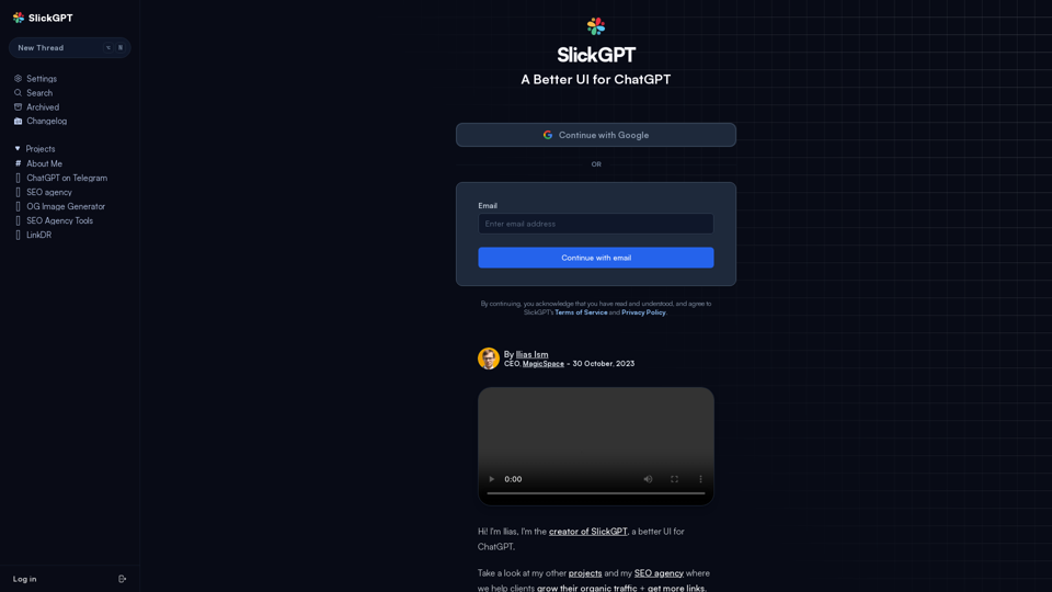 SlickGPT • 对ChatGPT更好的UI • 登录 • SlickGPT SlickGPT • 对ChatGPT更好的UI • 登录 • SlickGPT