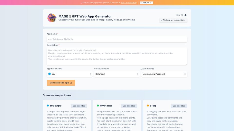 MAGE - GPT Web App Generator ✨