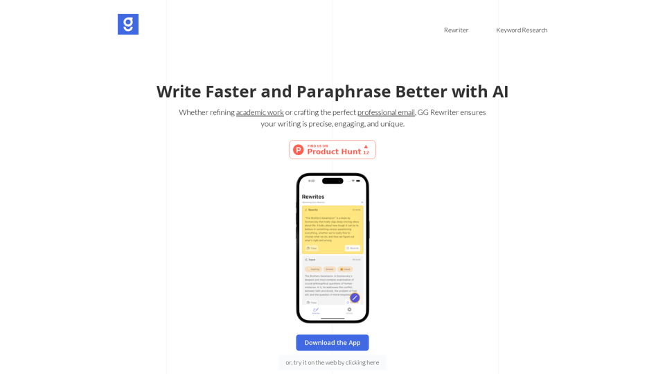 GG Rewriter: Free Paragraph Rewriter, Paraphrasing, SEO Keyword Research Tool