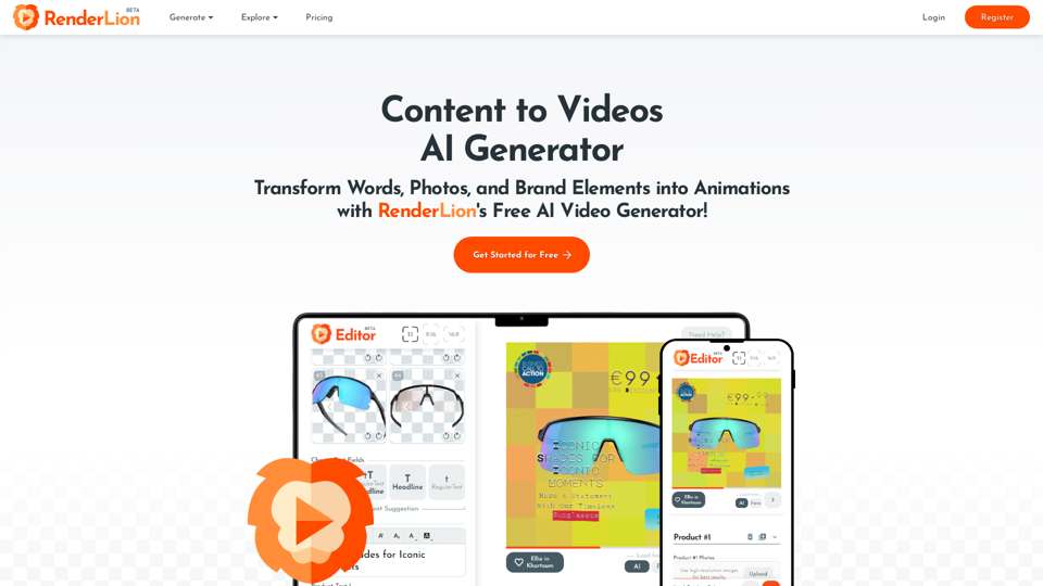 RenderLion - 무료 AI 동영상 생성기 RenderLion - 무료 AI 동영상 생성기