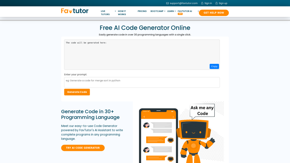 Kostenloser AI-Code-Generator Online | FavTutor