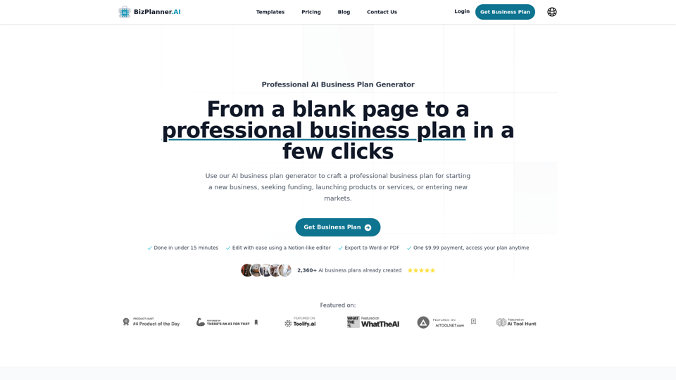 AI Business Plan Generator | Get your business plan in 15 minutes