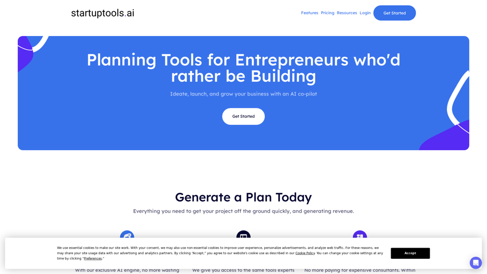 startuptools.ai - 3분 안에 사업 계획을 생성합니다.