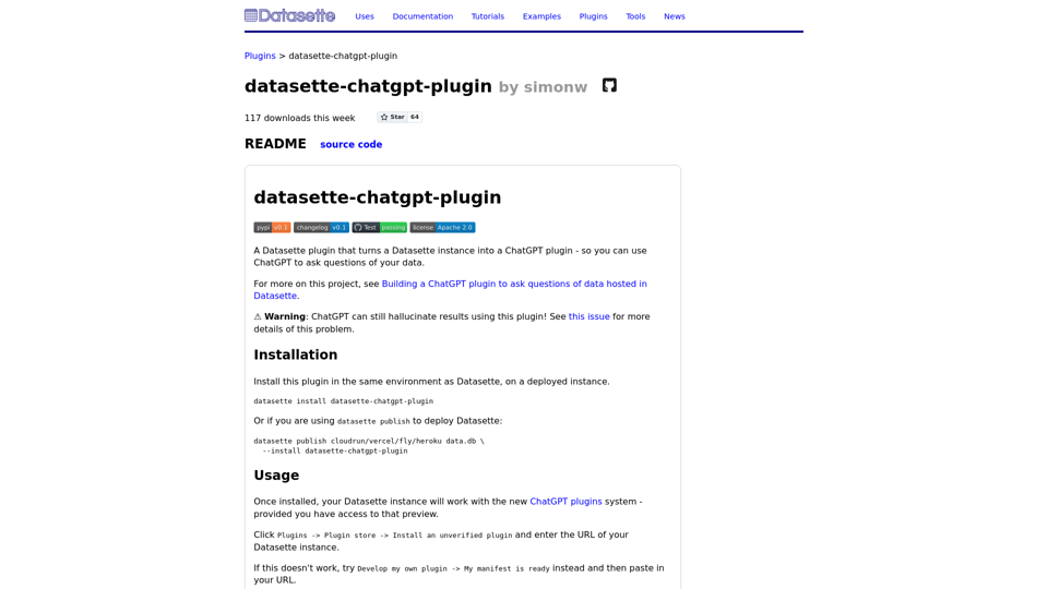 datasette-chatgpt-plugin - a plugin for Datasette