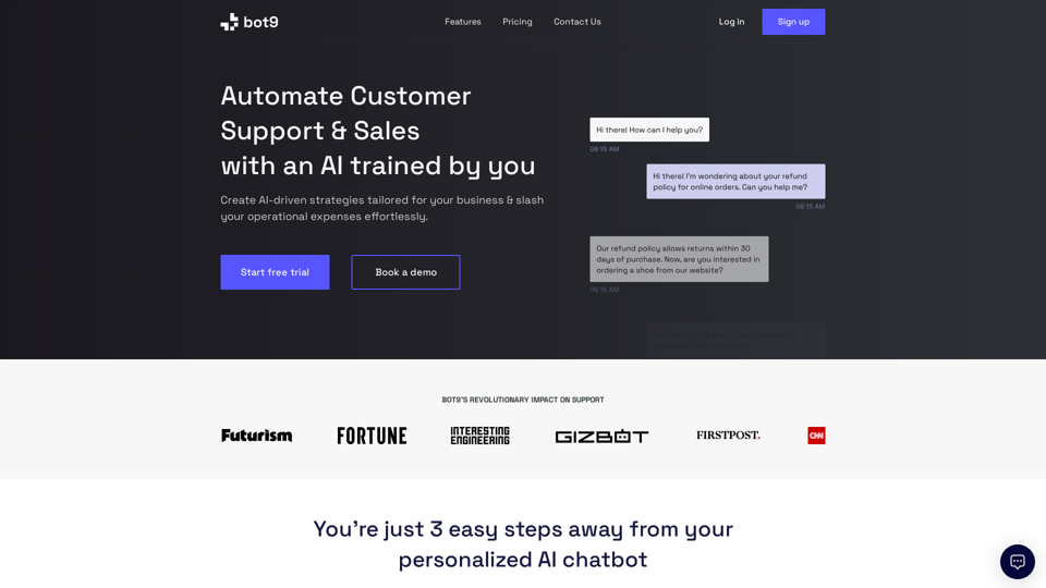 Bot9 - Ihre Lösung für künstliche Intelligenz-basierte Kundendienst-Chatbot
