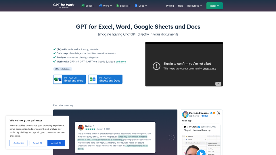 GPT für Excel, Word, Google Sheets und Docs