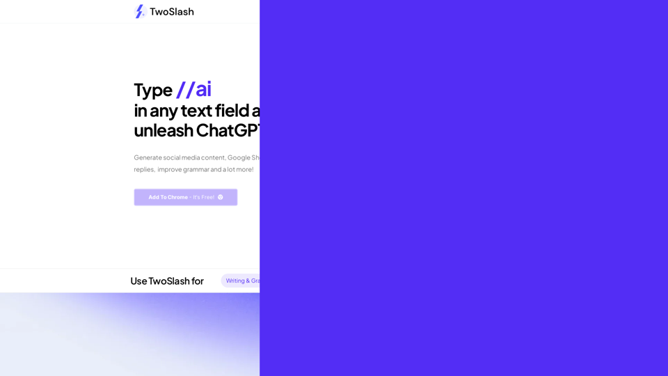 TwoSlash:ChatGPT Chrome 扩展 - 将 AI 带到您的 fingertips! TwoSlash:ChatGPT Chrome 扩展 - 将 AI 带到您的 fingertips!