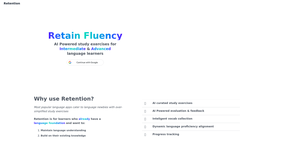 Retention - AI Powered language study for intermediate and advanced learners