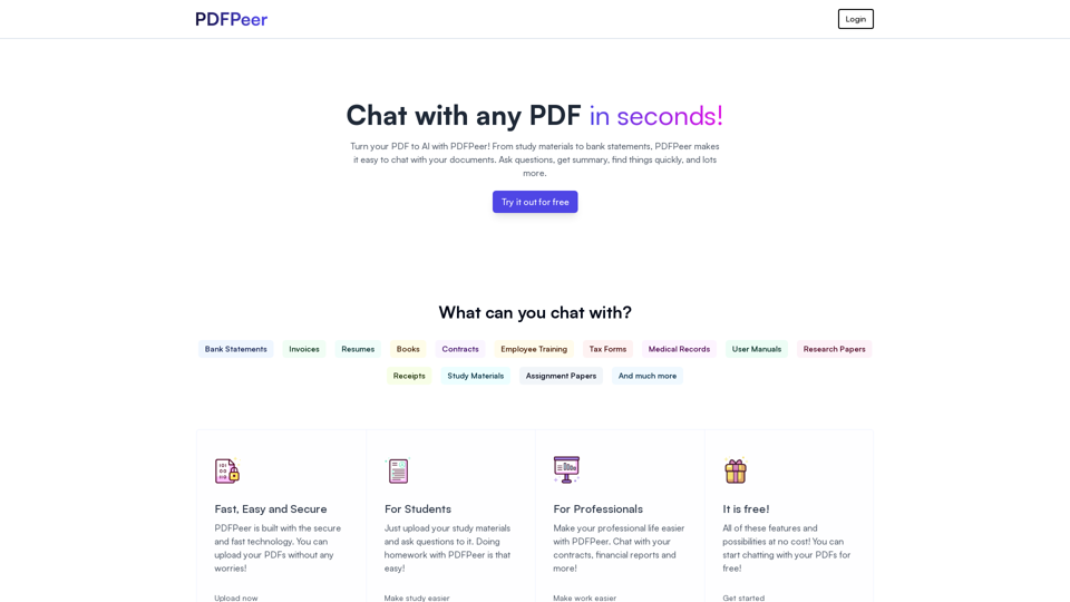 PDFPeer - PDF로 무료로 채팅하세요! PDFPeer - PDF로 무료로 채팅하세요!