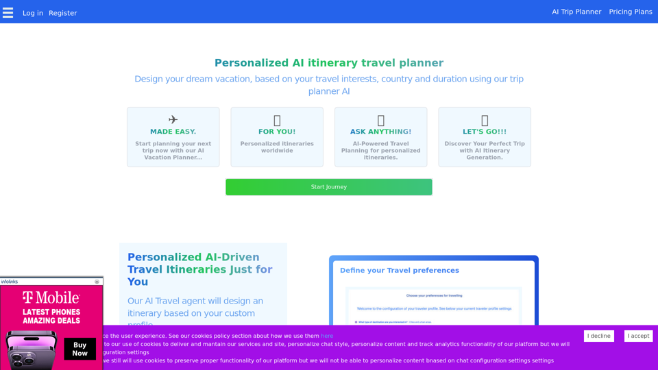 Reiseplaner: Benutzerdefinierte Reiseitinerarien leicht gemacht mit unserem AI-Reiseleitungsassistenten