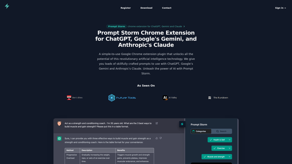 Prompt Storm - Ein leistungsfähiger, leicht zu verwendender künstlicher Intelligenz-Prompt-Engineering-Chrome-Software-Erweiterung für ChatGPT, Googles Gemini und Anthropics Claude.
