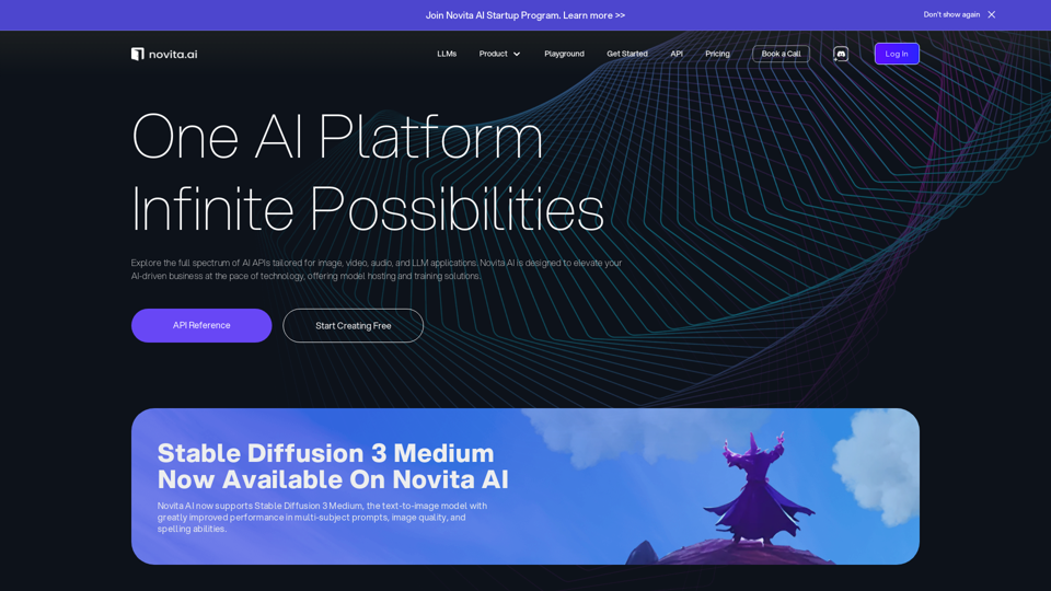 Novita AI: Explore the full spectrum of AI APIs tailored for image, video, audio, and LLM applications.