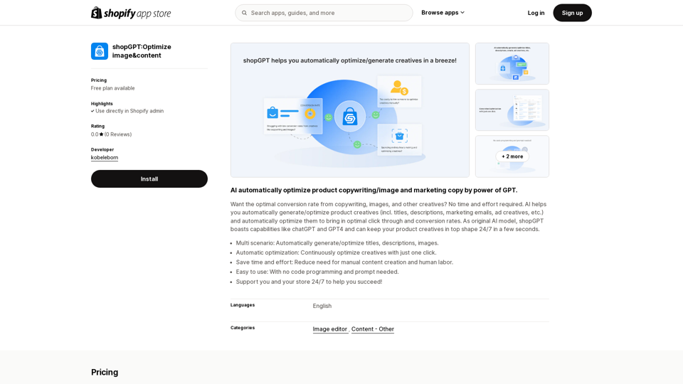shopGPT:Optimize image&content - Auto optimize creatives by AI and reduce manual cost | Shopify App Store