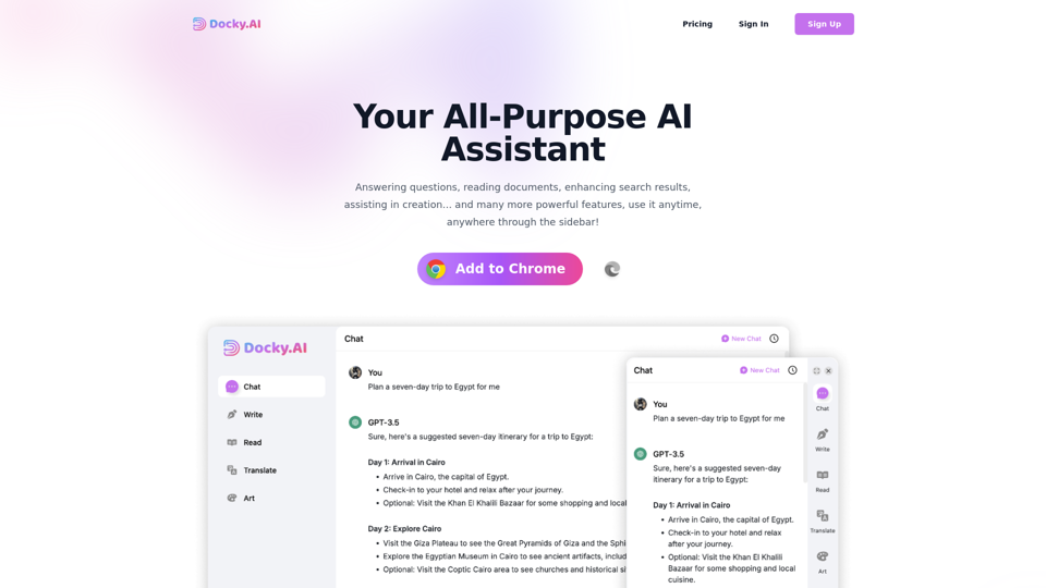 Docky.AI —— ChatGPT Sidebar, GPT-4, Dall E, Claude, and more