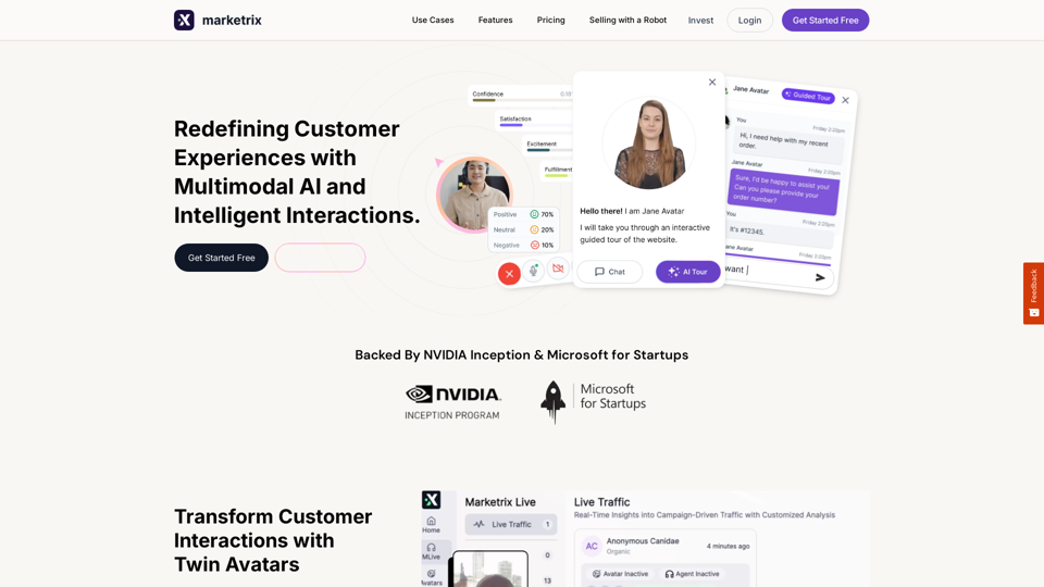 Marketrix AI : Multimodal Conversational AI with Intelligent Interactions | Digital Twin Avatars | Instant Meetings with Co Browsing on your Website or Product