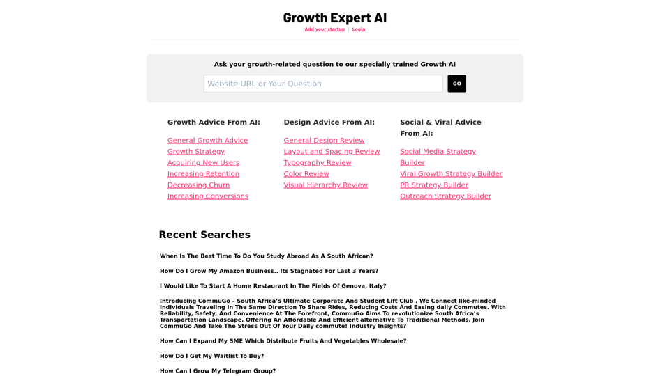 Get startup growth advice from our Growth Expert AI - GrowthExpert AI